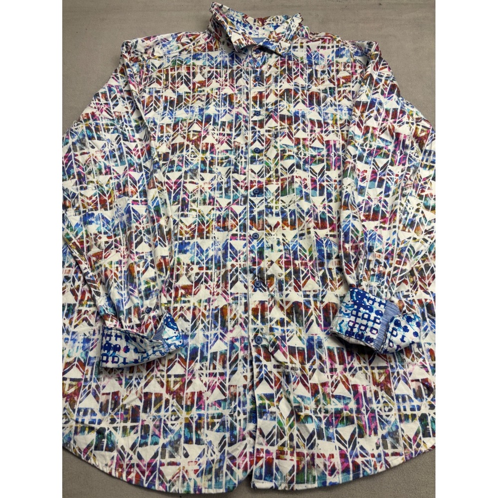 Robert Graham Mens 2XLTE Geometric Abstract Colorful Button Down Shirt Flip Cuff